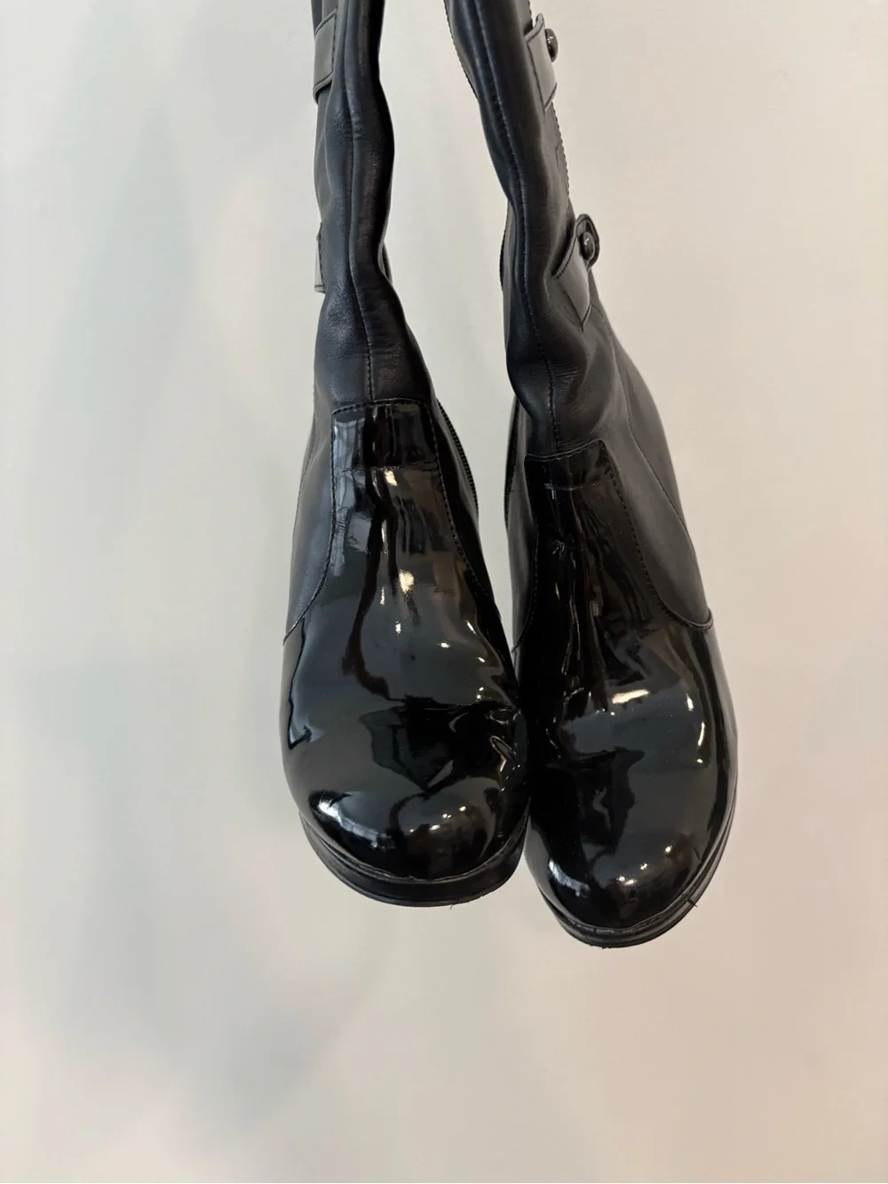 Franco Sarto Vintage Y2K Bucnle Black Knee-High Patent & Leather Heeled Boots 8